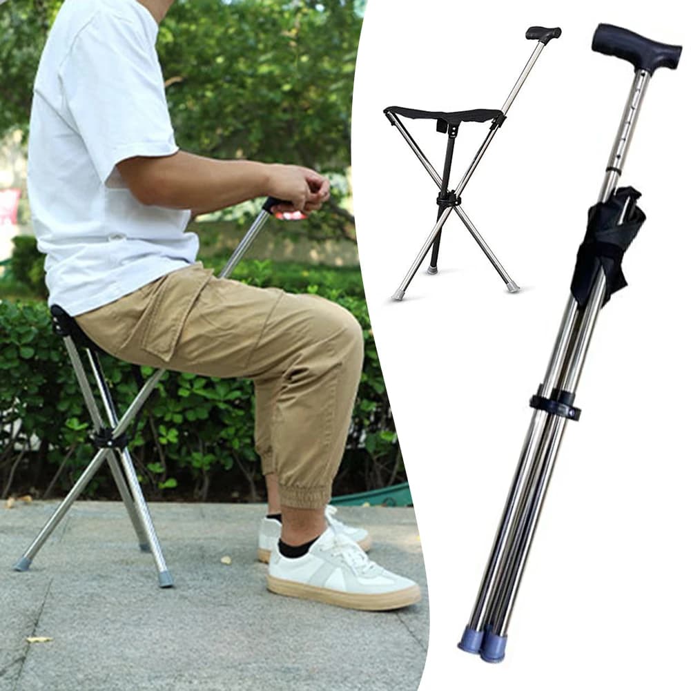 Chaise canne pliable pour personnes âgées - Aide à la marche et siège de randonnée léger