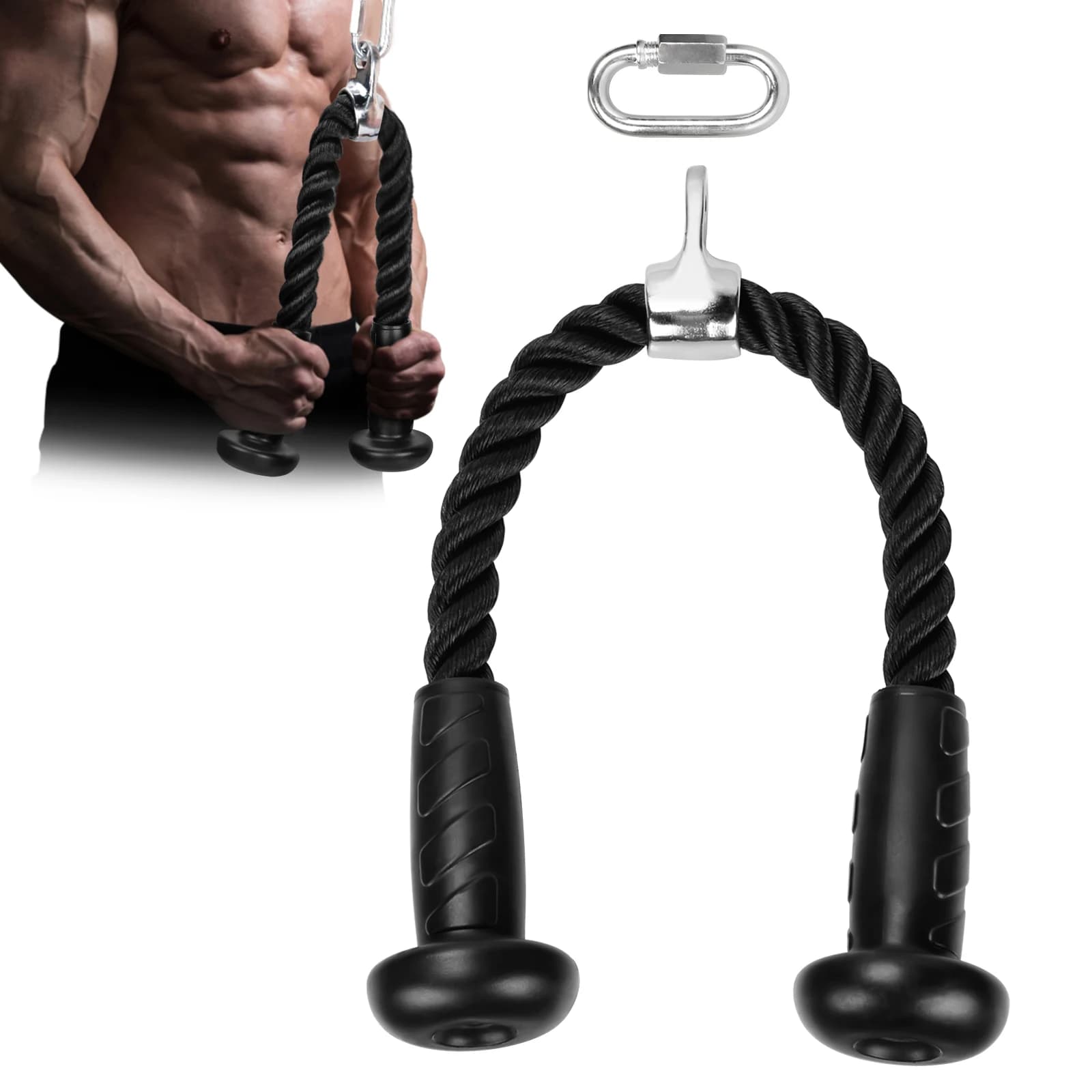 Corde triceps ergonomique Hikeen avec poignée antidérapante - Réduit la pression sur les poignets
