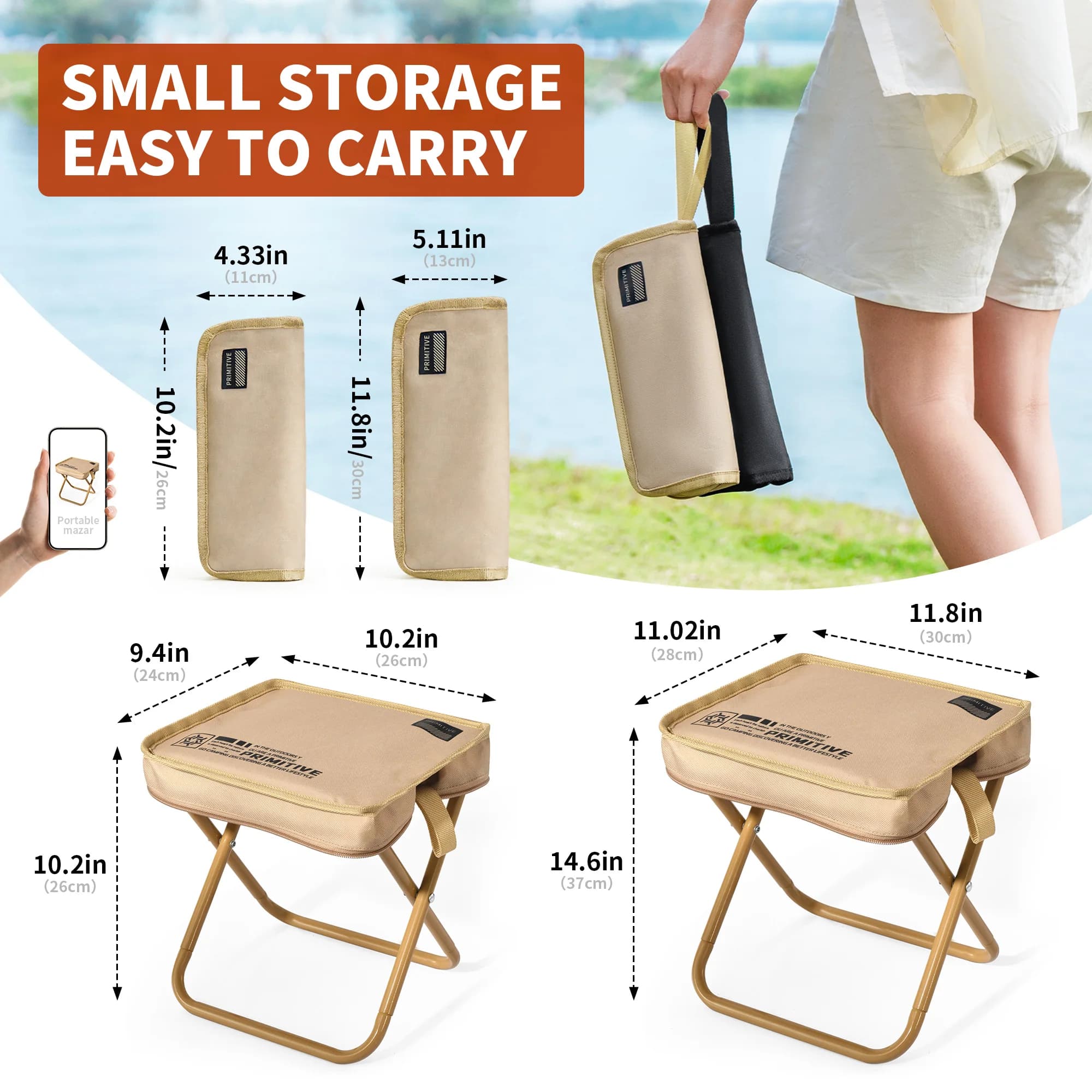 Tabouret pliant ultraléger PRIMITIVE - Siège de pêche portable pour camping et randonnée