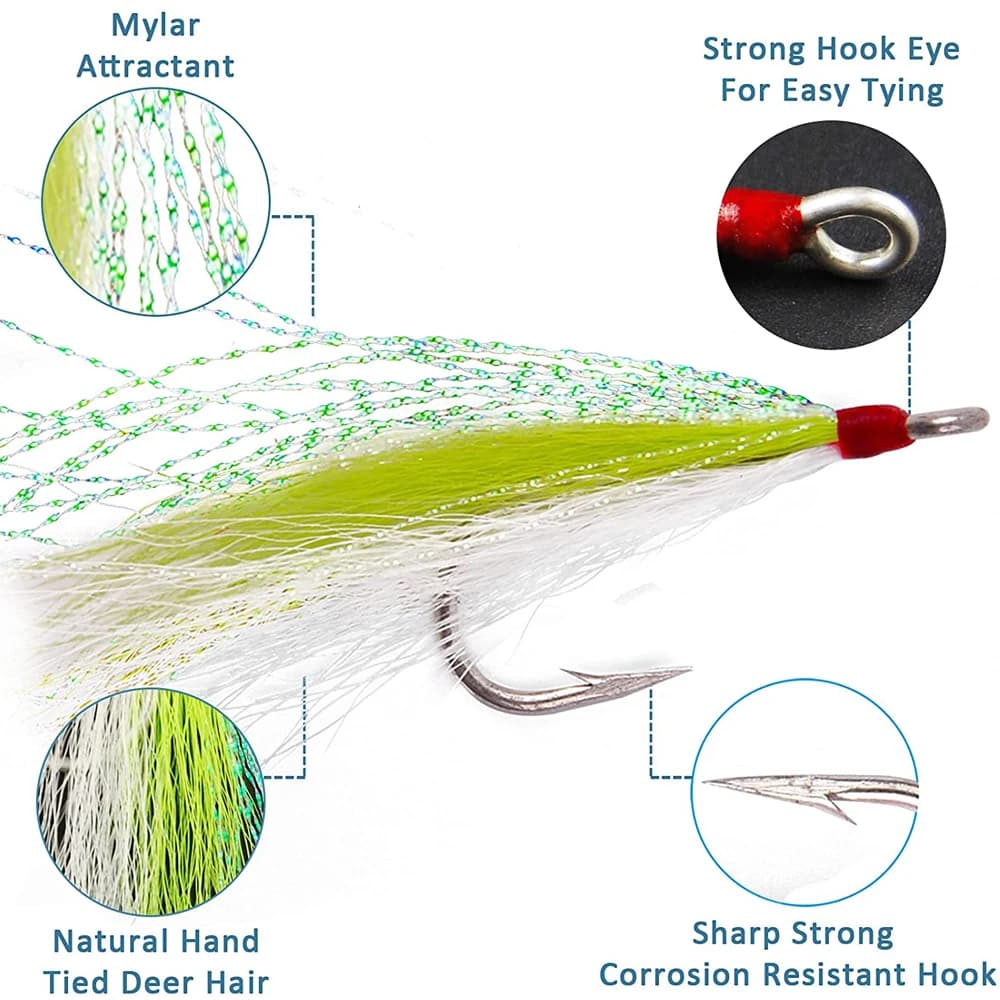 8/4 leurres Bucktail Teasers pour pêche mer - Hameçons jig acier inox pour silure et perche