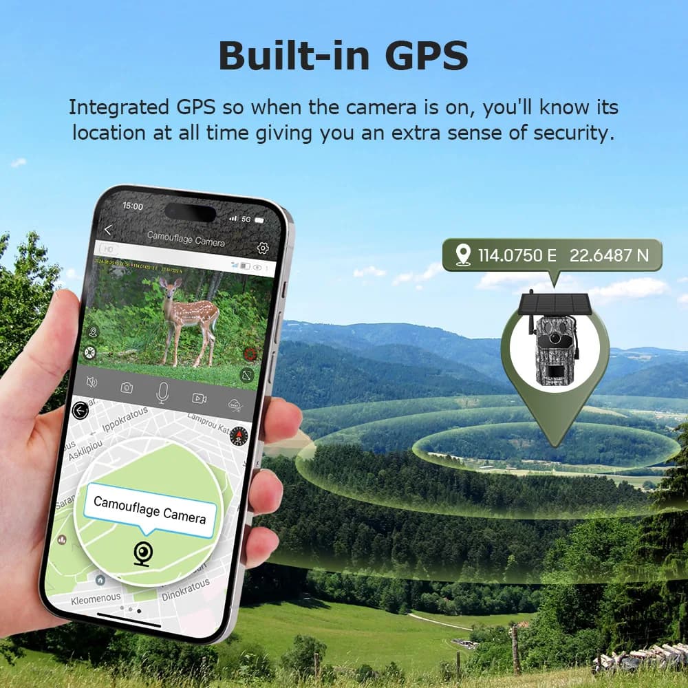 Caméra de chasse 4G solaire GPS positionnement étanche détection température monitoring animal extérieur