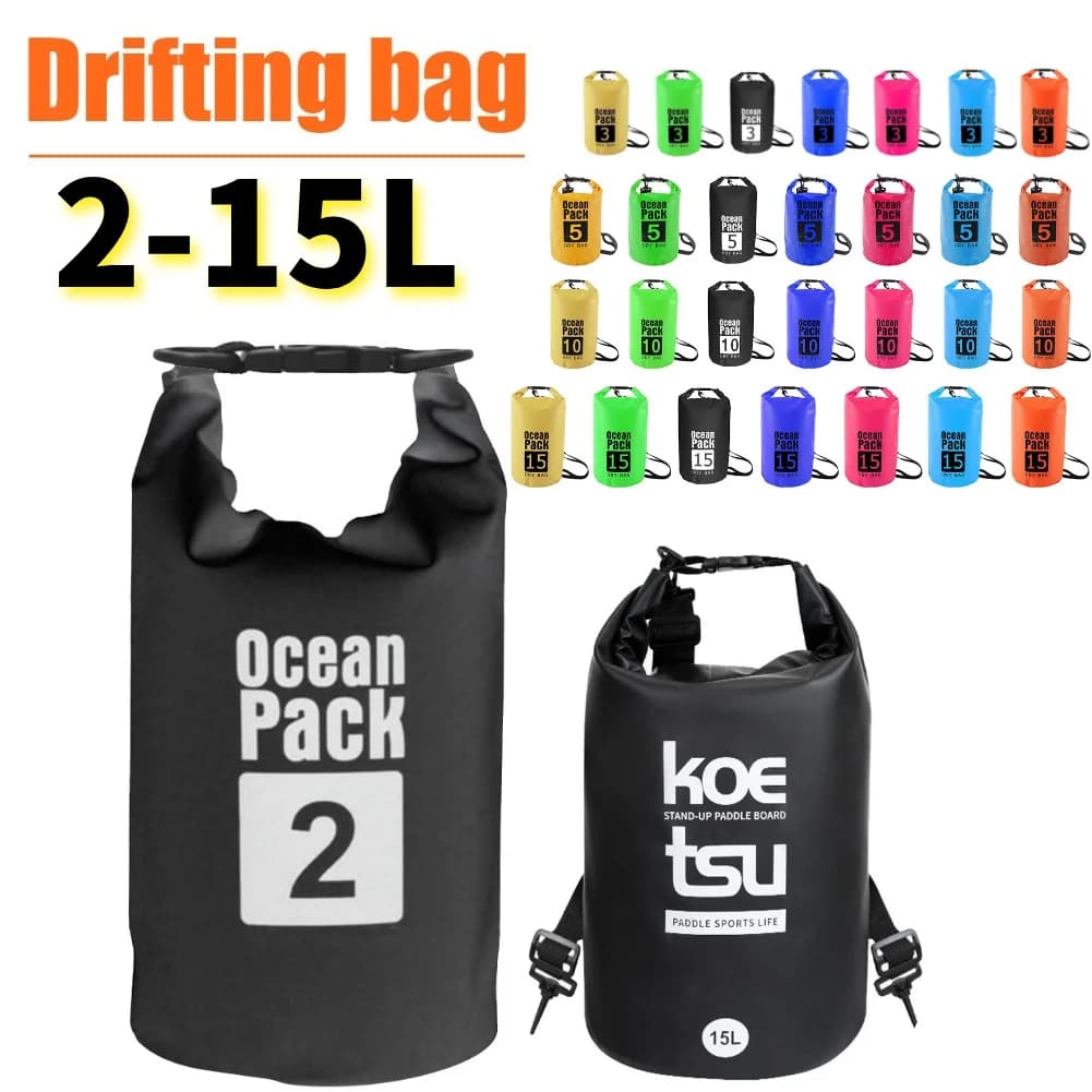 Sac étanche pliable 2L à 15L - Sac flottant pour kayak, rafting, plage et trekking