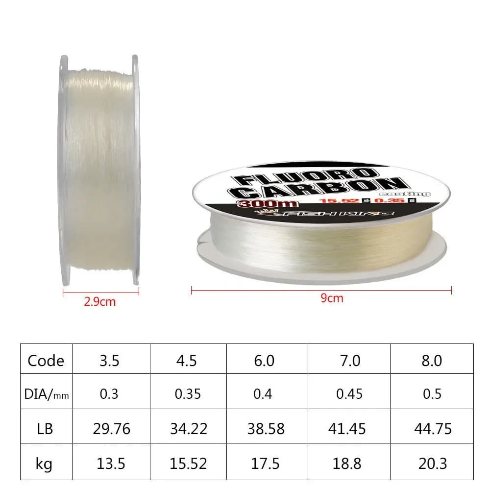 Ligne de pêche fluorocarbone 300m 0.30-0.50mm - 100% monofilament pour carpe - Leader japonais haute résistance
