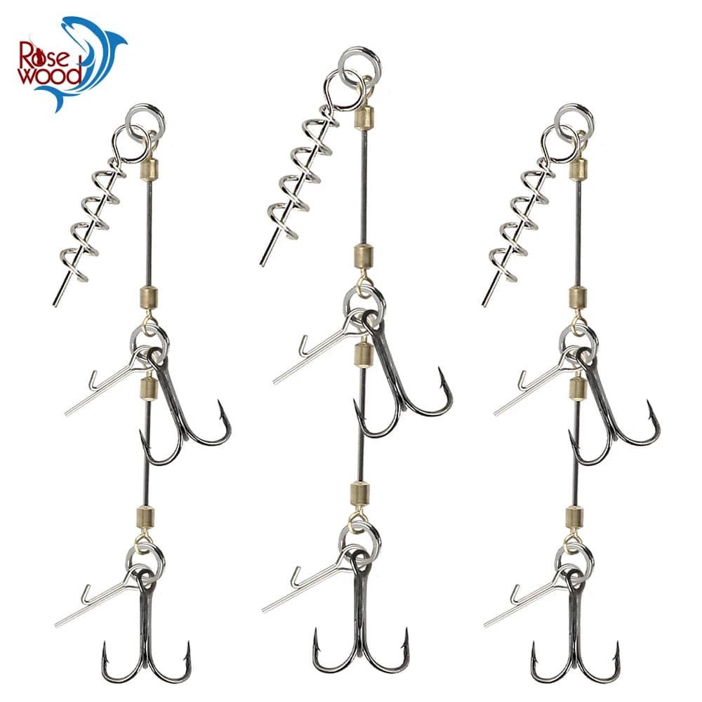 Hameçon stinger rig RoseWood pour shad pike - Crochet triple avec liège pour leurres souples pêche brochet