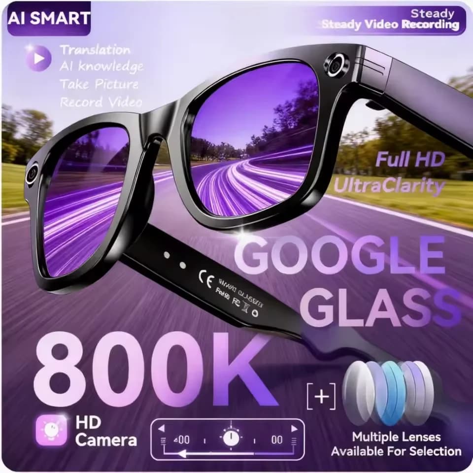 Lunettes connectées IA 800W pour hommes avec traduction intelligente et changement de couleur - Enregistrement photo/vidéo étanche
