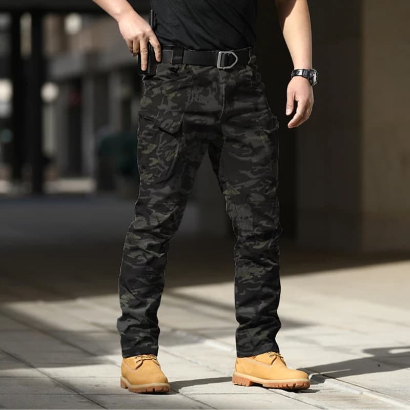 Pantalon camouflage armée slim fit homme automne pêche extensible poches loisir droit long