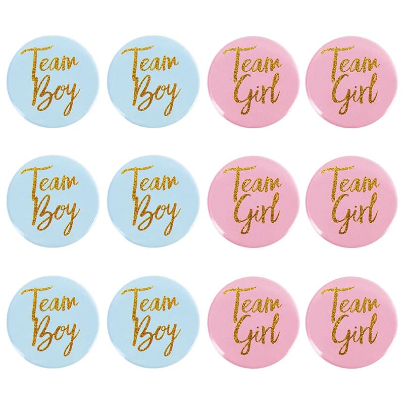 Badges épingles 12/24 pièces révélation genre fête bébé décoration annonce garçon fille pêche