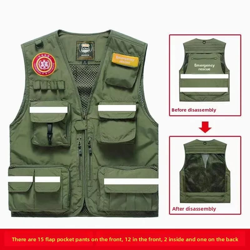 Gilet réfléchissant secours urgence multi-poches - Veste travail confortable pêche - Personnalisation logo publicitaire