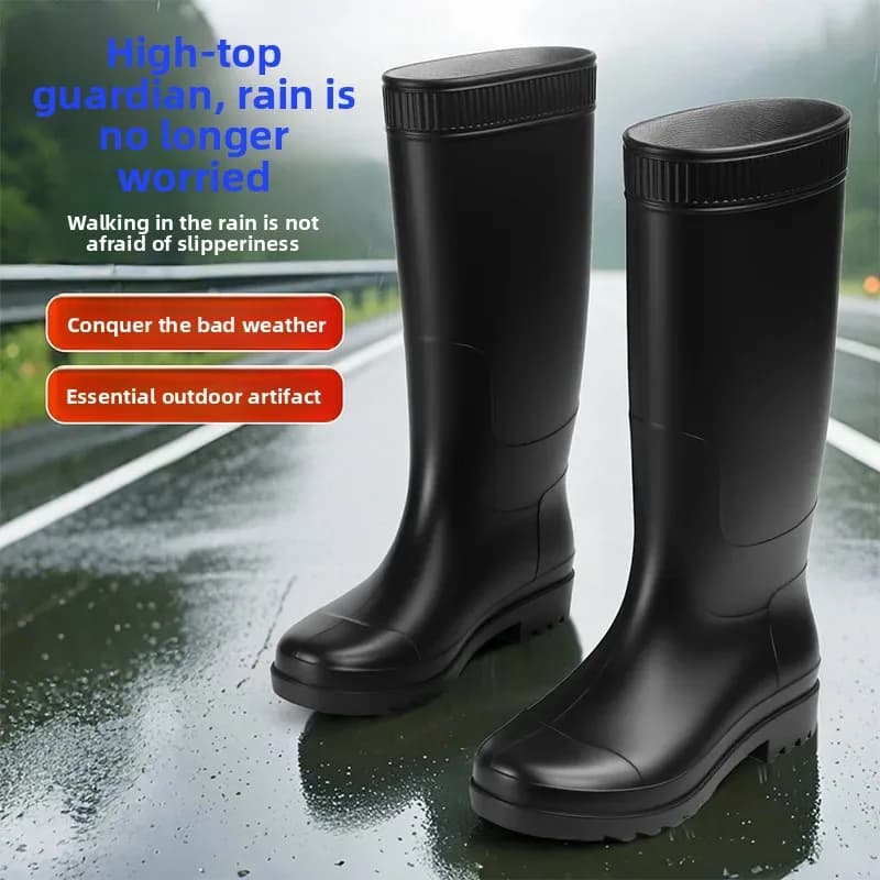 Bottes pluie hommes tube long antidérapantes résistantes pêche extérieur lavage auto semelle épaisse