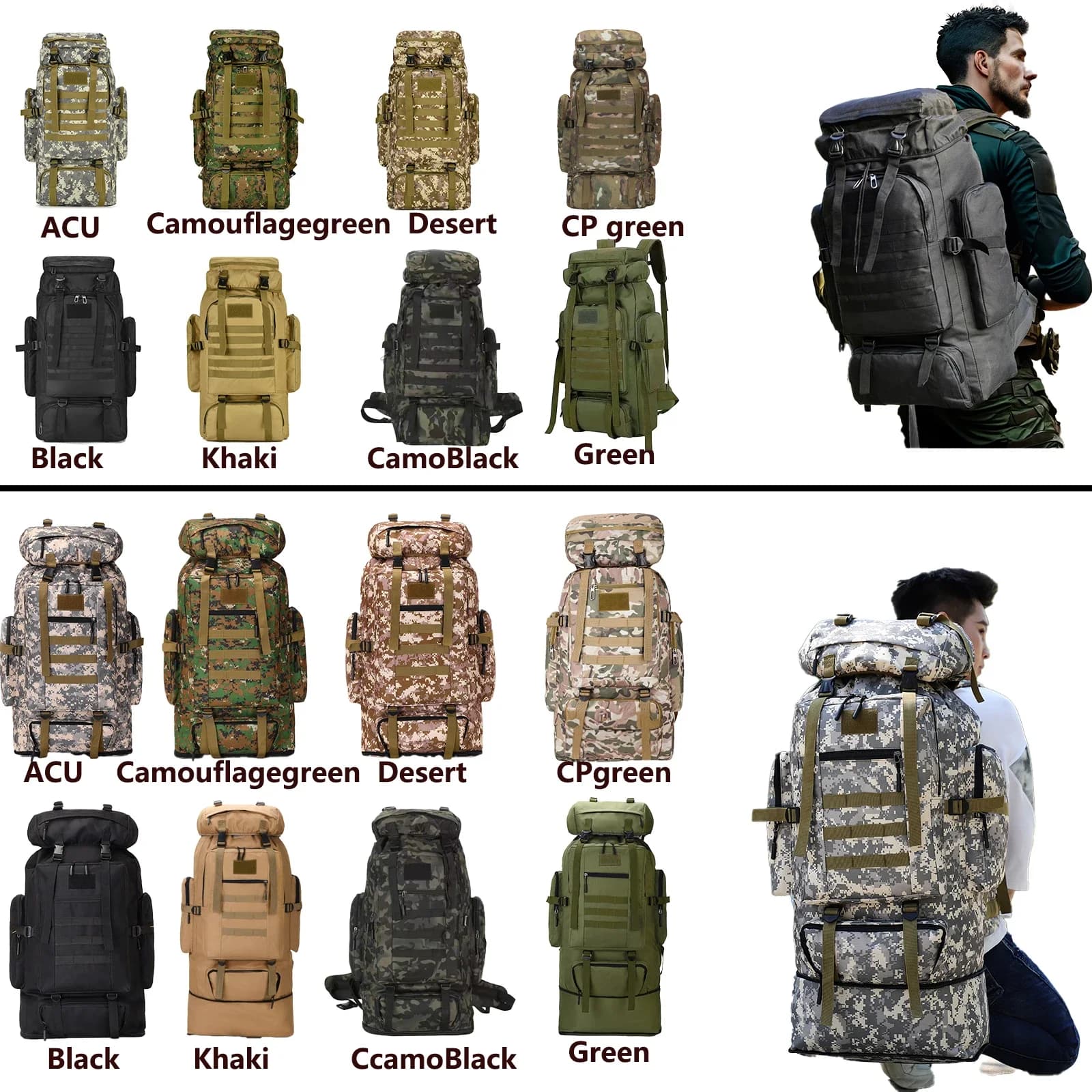Sac à dos tactique 80L 100L randonnée pêche - Grand sac montagne étanche pour équipement pêcheur