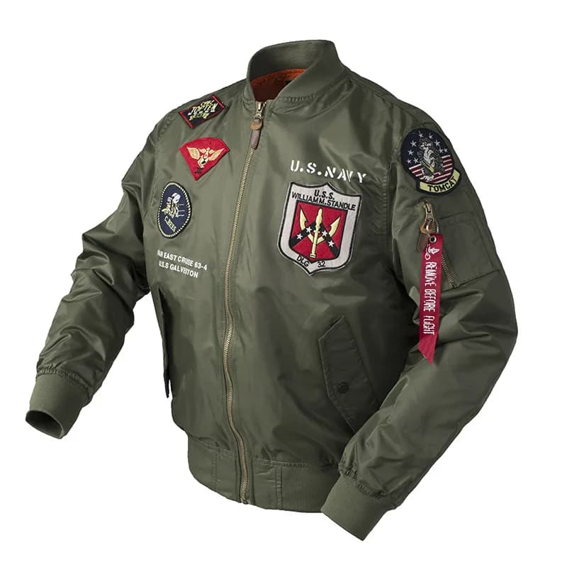 Veste bomber satin homme patch Top Gun brodé - Veste légère streetwear militaire style MA1 aviation