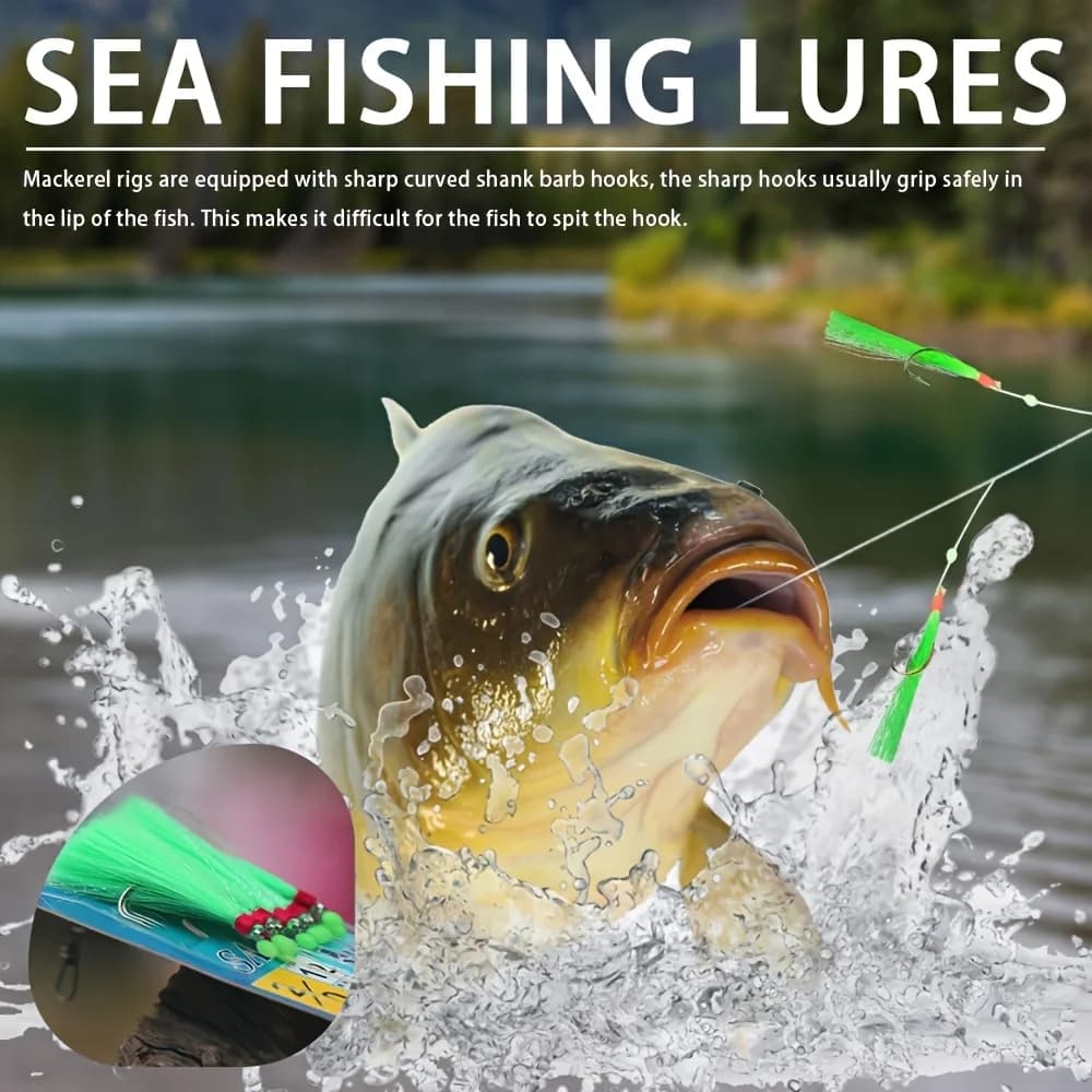 Lot de 6 Hameçons Sabiki Pré-Montés pour la Pêche en Mer avec Ligne Renforcée et Hameçons