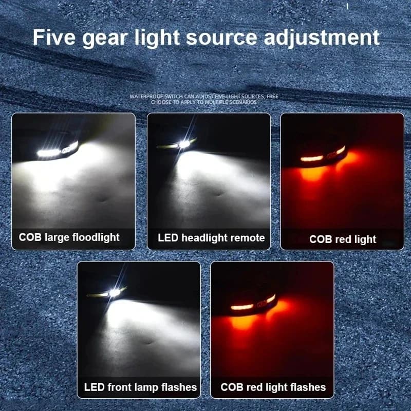 Lampe frontale COB portable USB rechargeable lumière rouge et blanche floodlight pêche camping