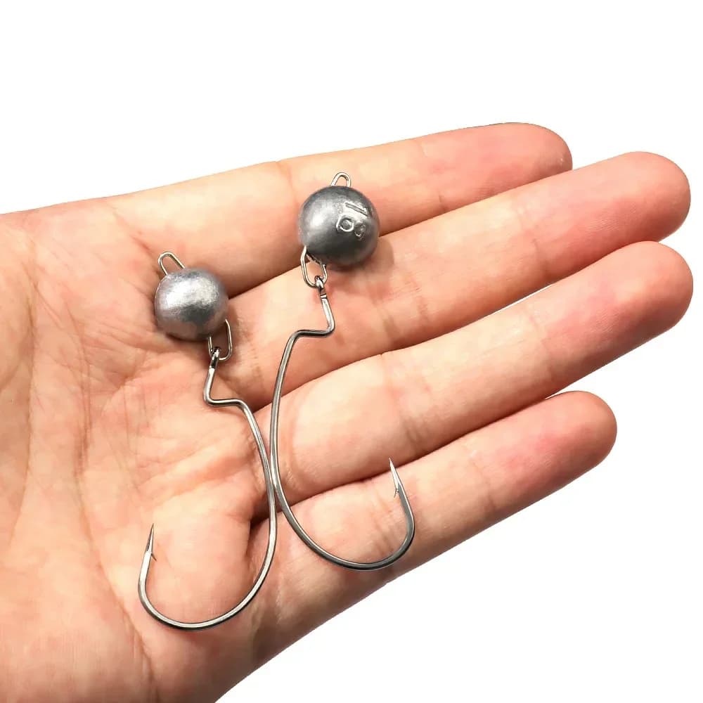Kit 5 Têtes Plombées Métal Worm Hooks 2g à 18g pour Pêche en Herbiers avec Montage Weedless