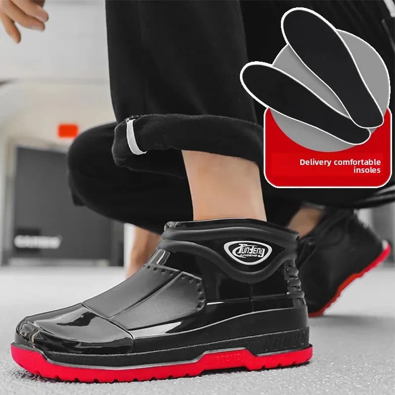 Bottes de pluie cheville homme doublées polaire - Chaussures cuisine extérieur antidérapantes confortables