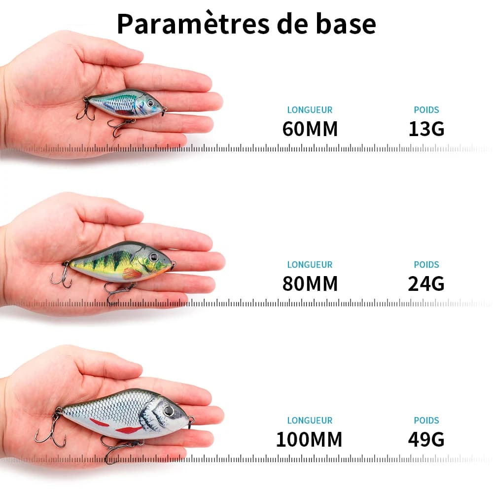 Slider jerkbait TREHOOK 6-10cm sinking avec vibration hiver pour brochet et sandre