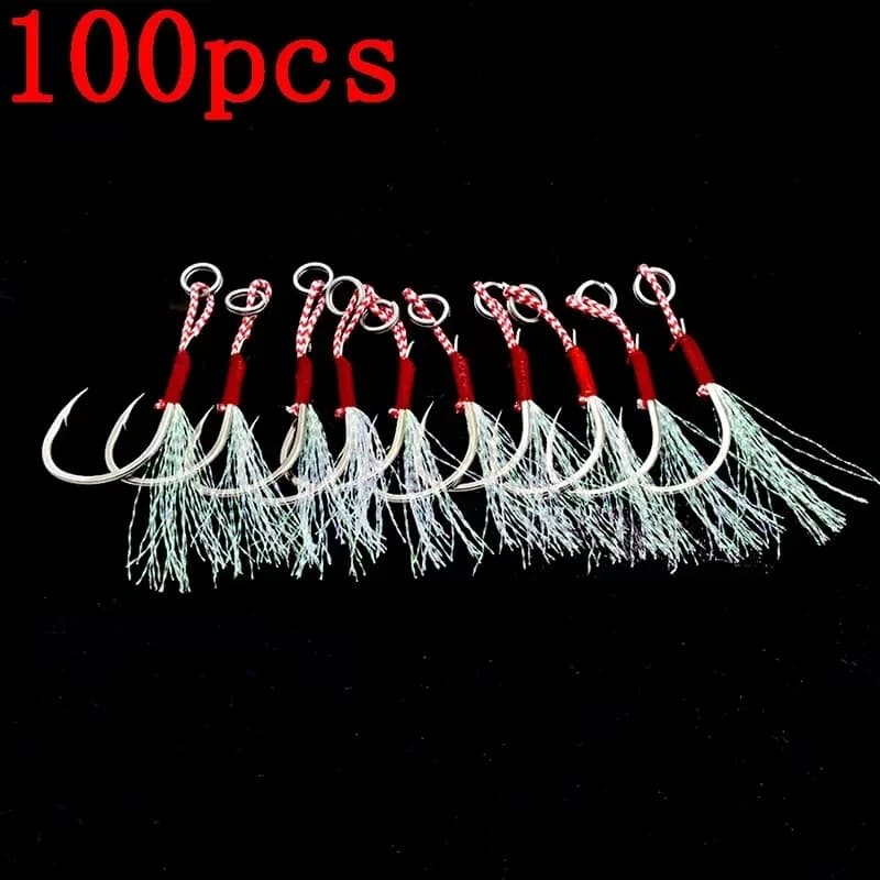 Hameçons assist hook 20/100 pièces pour slow jigging - Acier haute carbone avec plumes