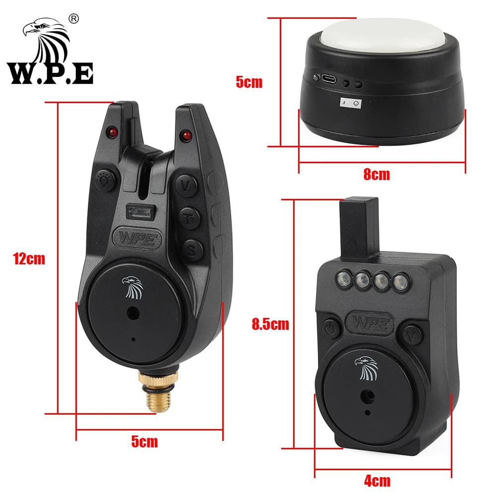 Set électronique W.P.E 4+1 pour pêche à la carpe avec alarme sans fil et lumière de tente - Alarme feeder