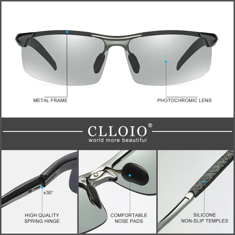Lunettes de soleil photochromiques aluminium polarisées pêche conduite jour nuit anti-éblouissement