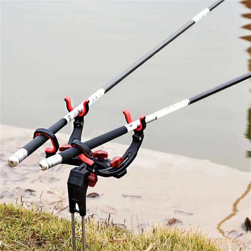 Support Canne Pêche Universel 360° Réglable - Support Simple/Double Pliable - Fixation Pôle Pêche - Accessoire