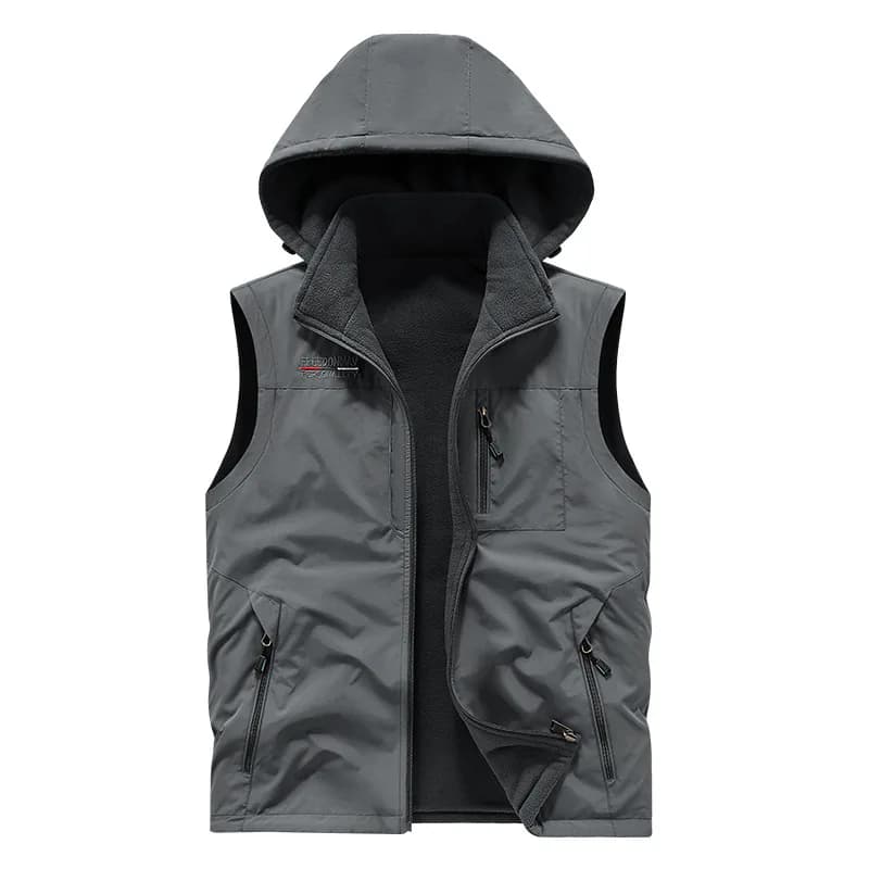Veste polaire capuche homme double face nylon épais chaude pêche extérieur automne hiver