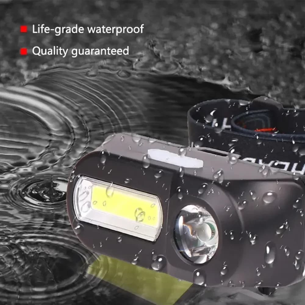Frontal COB multifonction rechargeable USB pour pêche nocturne en extérieur