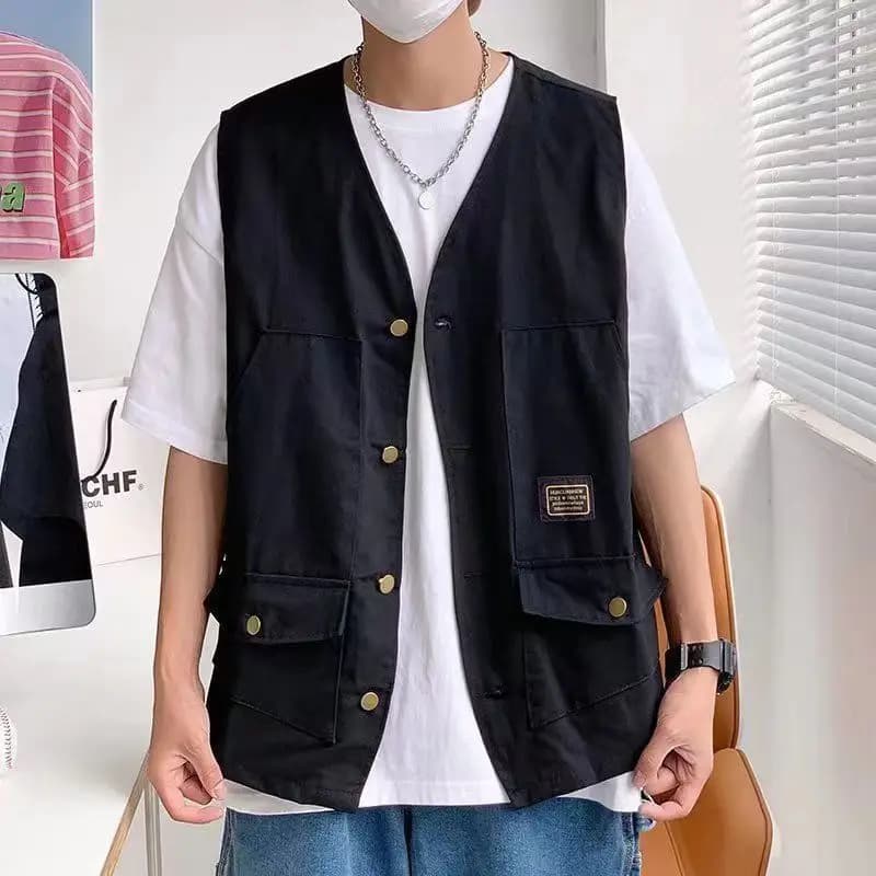 Veste sans manches japonaise été poches multiples homme - Workwear rétro léger et aéré