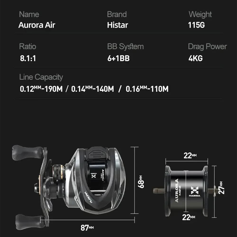 Moulinet casting Histar Aurora AIR BFS Bait Finesse System ultra-léger 115g pour pêche fine aux leurres légers
