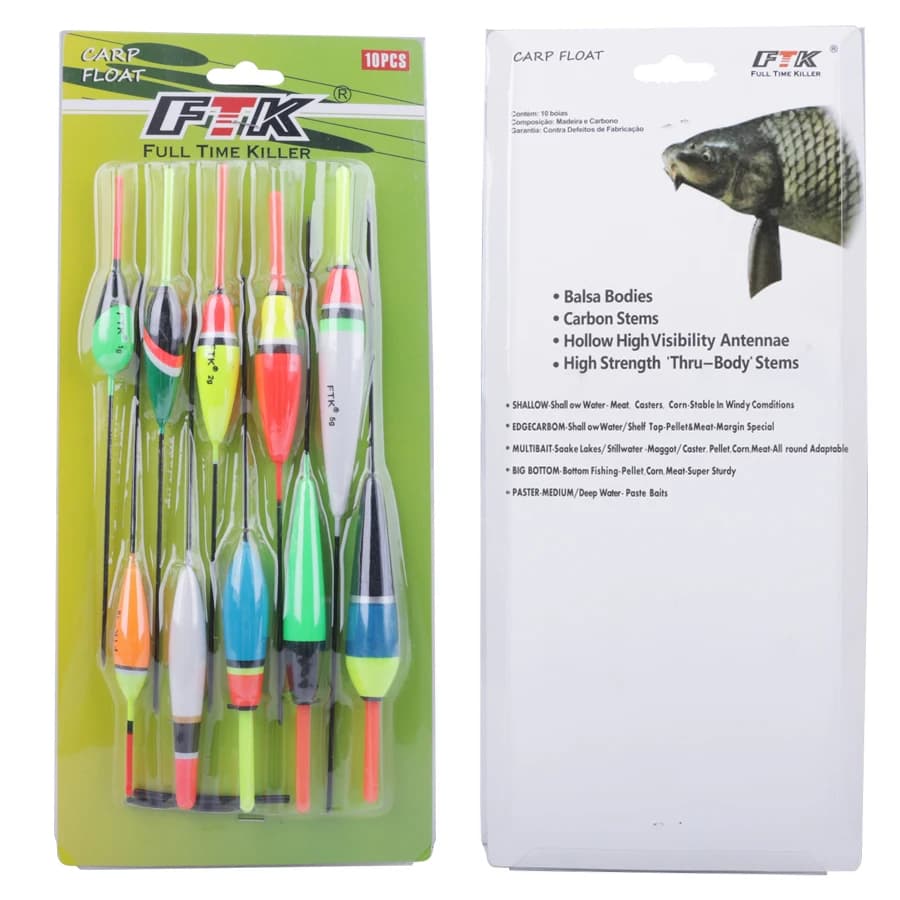 Set 10 flotteurs FTK 1g-5g queue longue pour pêche carpe et carnassiers - kit pêche Bargouzinsky