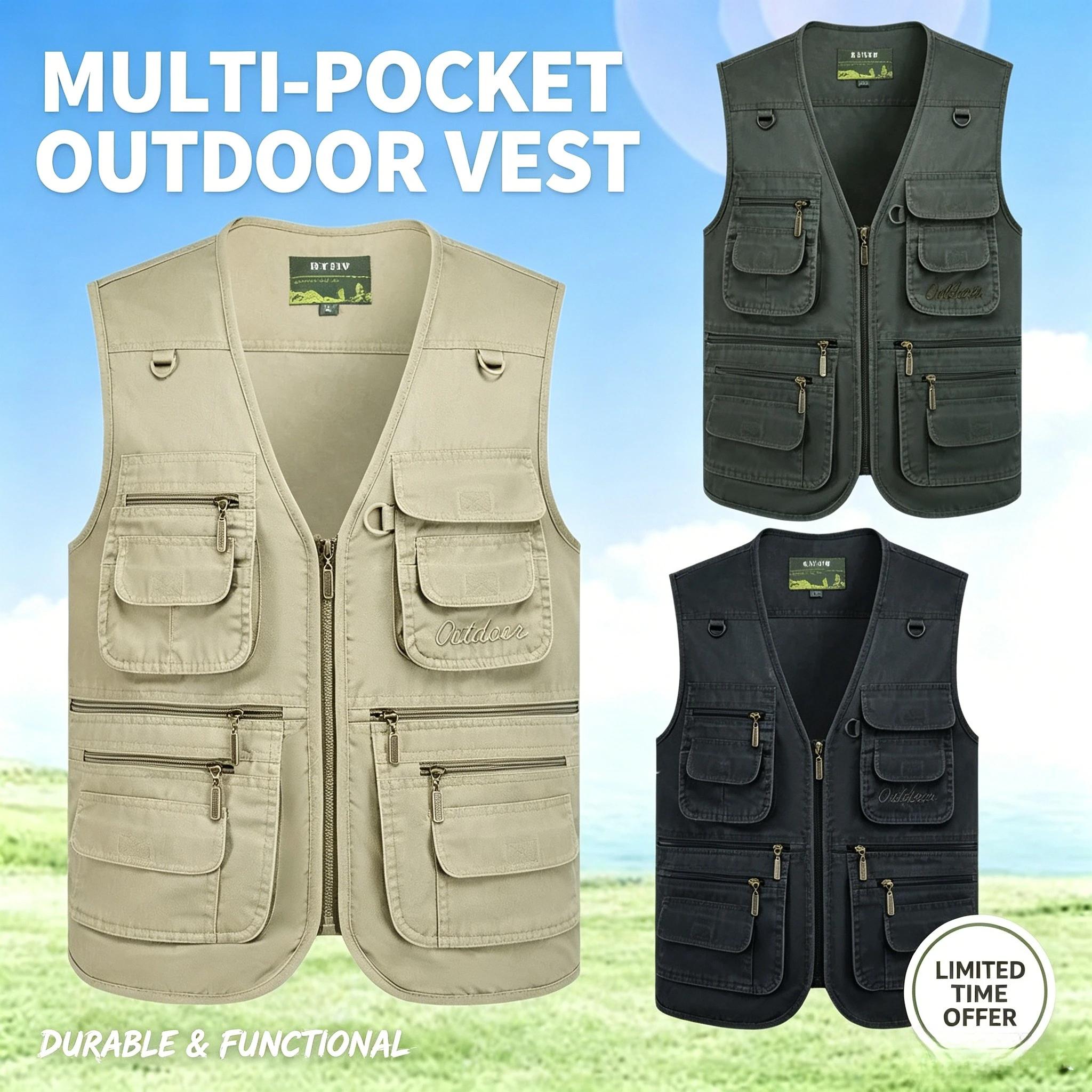 Veste tactique pêche multi-poches - Veste sans manches grande taille pour pêche professionnelle