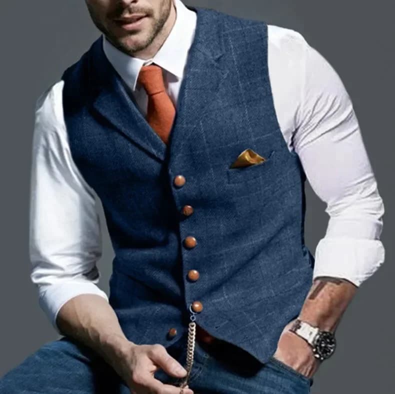 Veste costume classique homme pêche - Tweed pied-de-poule - Veste doublée affaires élégante