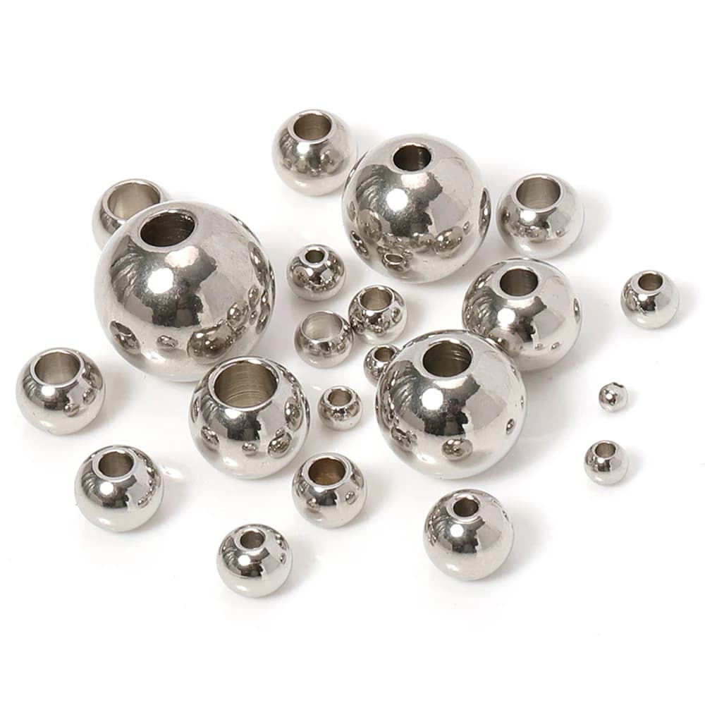Perles inox 100 pièces 3-10mm pour création bijoux pêche - Composants bracelets DIY perles à trou
