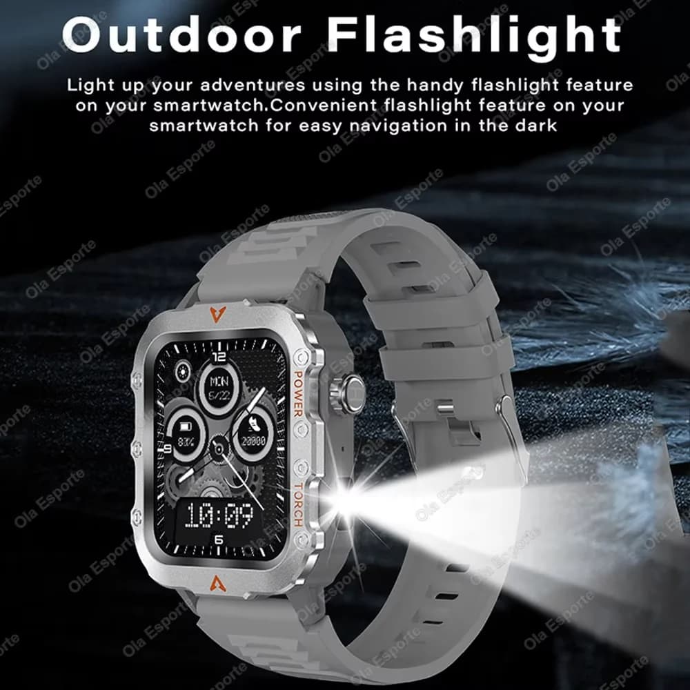 Montre connectée homme : appels Bluetooth, suivi sommeil et fréquence cardiaque, lampe LED étanche Android/iOS