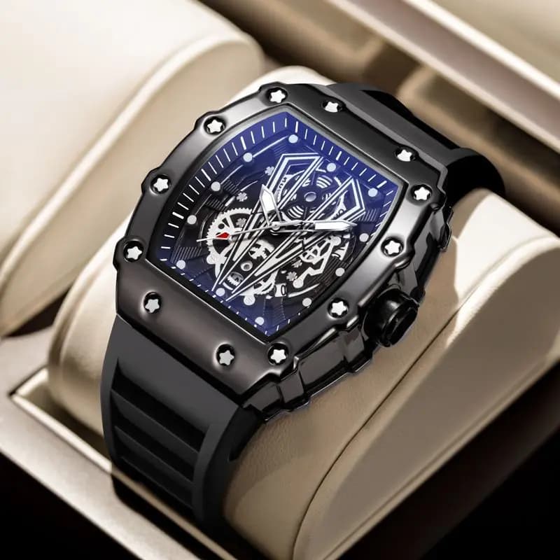 Montre homme sport UTHAI BK131 tonneau - Étanche, calendrier, rétroéclairage, design vintage élégant