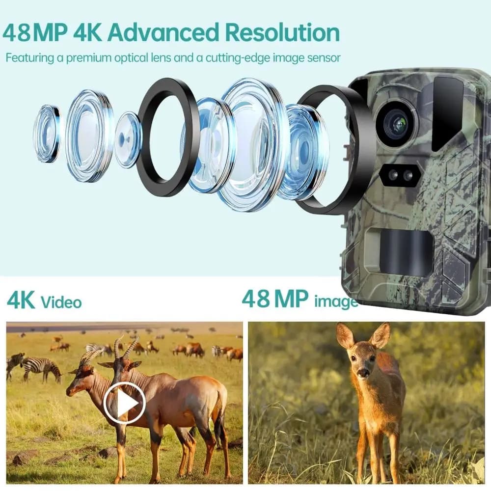Caméra trail mini HD4K infrarouge faible lueur 48MP étanche IP66 pour piégeage game wildlife