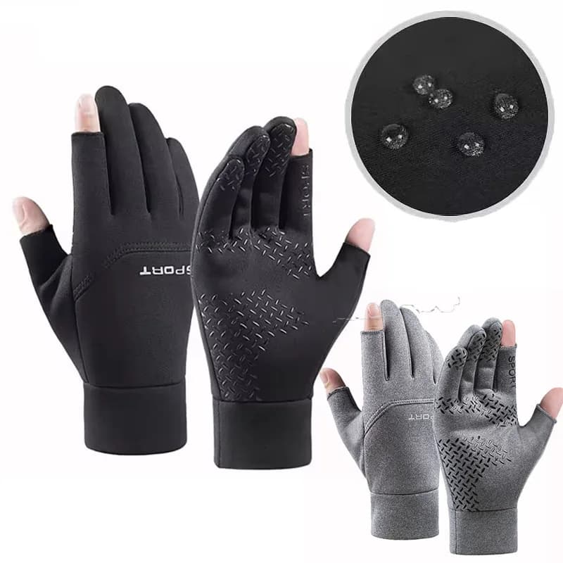 Gants pêche hiver imperméables homme femme - Gants chauffants anti-dérapant écran tactile deux doigts