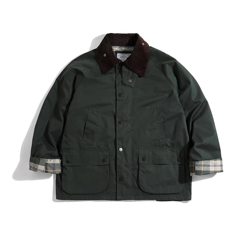 Veste de chasse tir homme vert olive vintage imperméable col en velours côtés doublure à carreaux légère coupe-vent DAFEILI