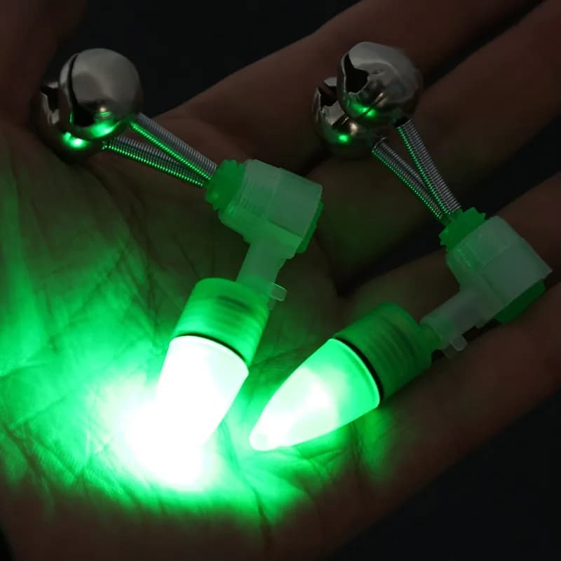 Clochette alarme lumière mer avec pince fixation canne - indicateur anneaux LED 2/6 pièces accessoires pêche nocturne