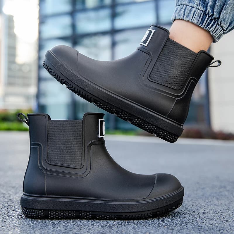 Bottes de pluie courtes anti-dérapantes pour homme - Chaussures PVC mode pour travaux agricoles