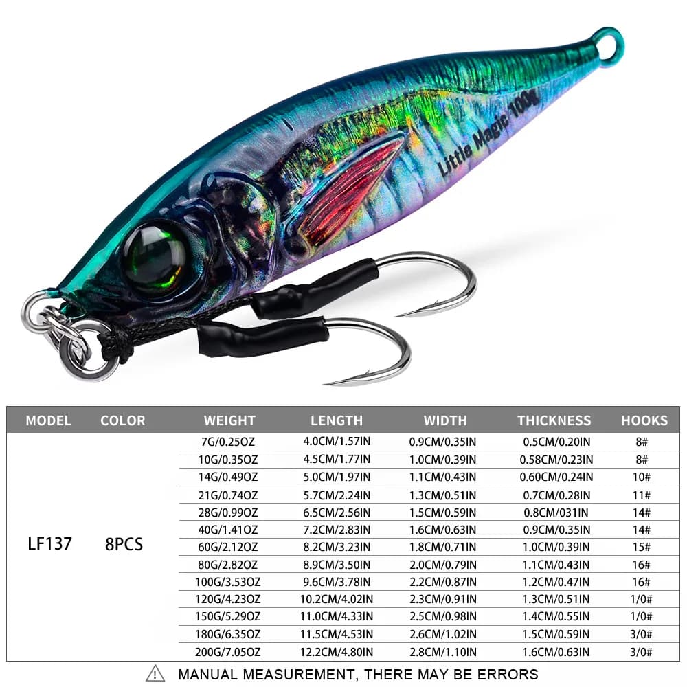 Leurres métalliques luminescents PRO BEROS 7-80g pour pêche lente au thon et mérou en mer