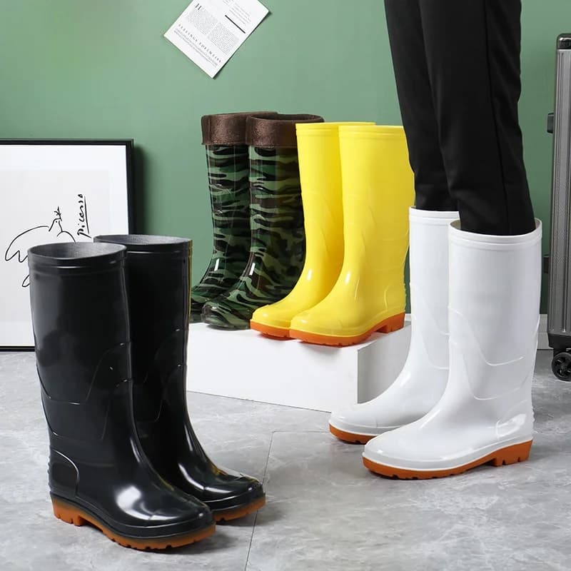 Bottes de pluie camouflage unisexe hautes - Bottes de cuisine jaunes anti-dérapantes traditionnelles