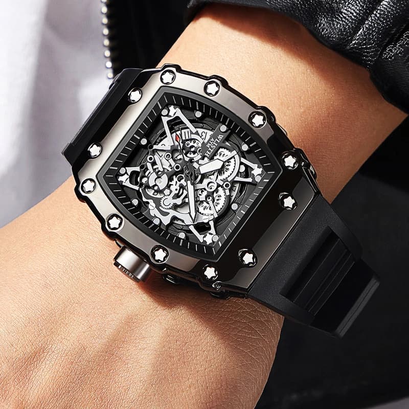 Montre homme grand cadran quartz étanche sport - Montre carrée luminescente pour activités extérieures