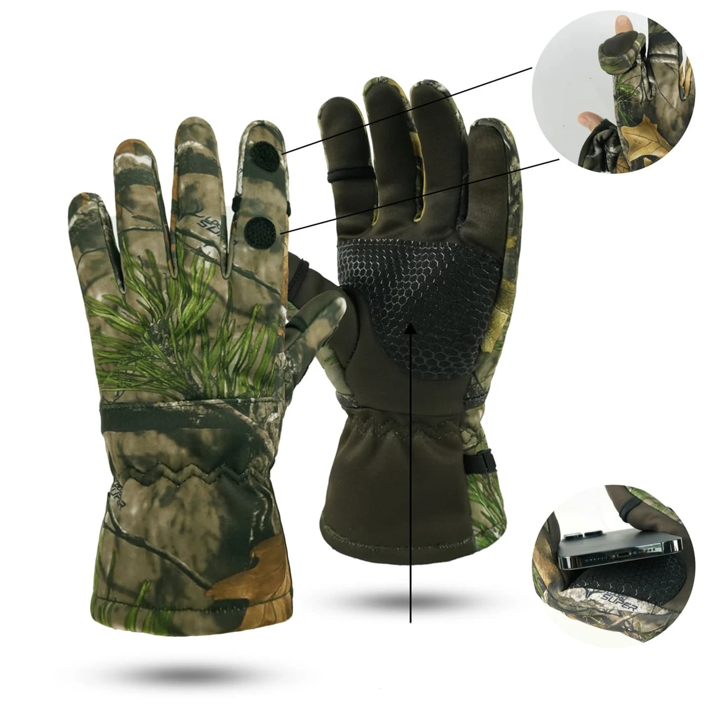 Gants de pêche polaire camouflage hiver homme femme - Chauds imperméables antidérapants outdoor