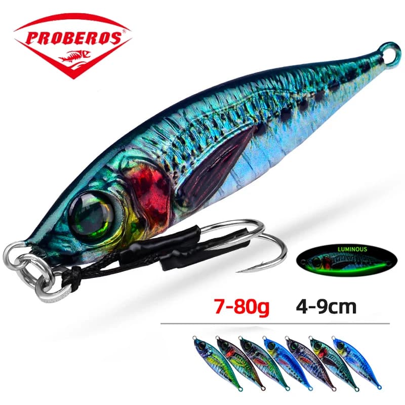 Leurres métalliques luminescents PRO BEROS 7-80g pour pêche lente au thon et mérou en mer