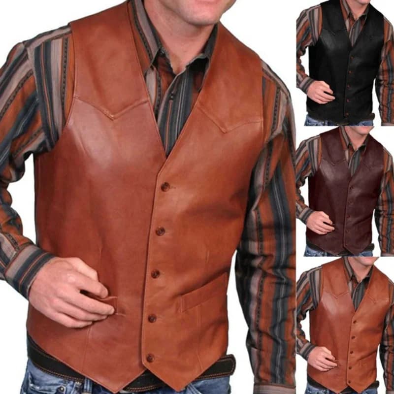 Veste en cuir rétro pour homme, manteau sans manches élégant et tendance pêche