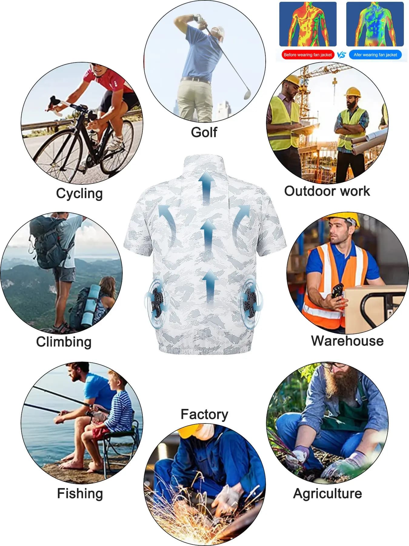 Veste ventilée homme rafraîchissante USB pour pêche et travail en extérieur, manches courtes anti-chaleur