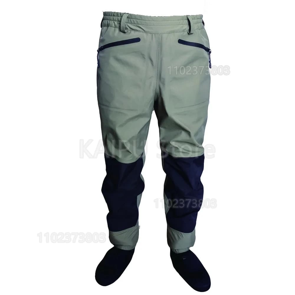 Waders de pêche à la mouche 3 couches respirants imperméables avec pieds - Pantalon de pêche à gué durable