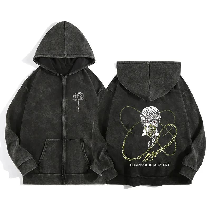 Sweat à capuche zip anime Hunter x Hunter pour pêche casual manga design gothique Harajuku