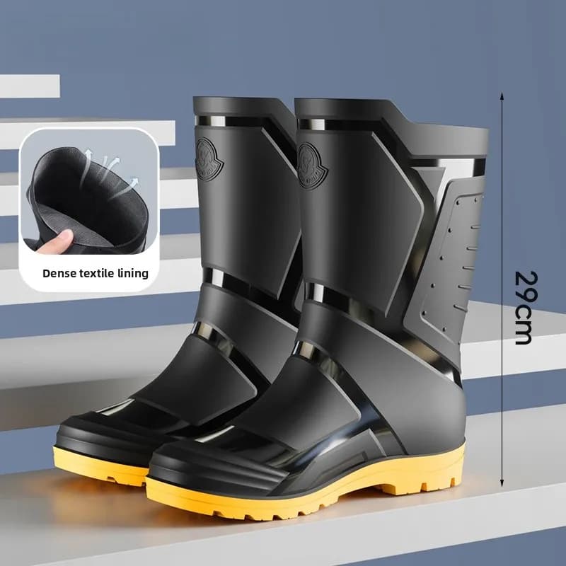 Classic Men's Rain Boots Fashionable High-Trend Black And Red Mid-Calf Outdoor B