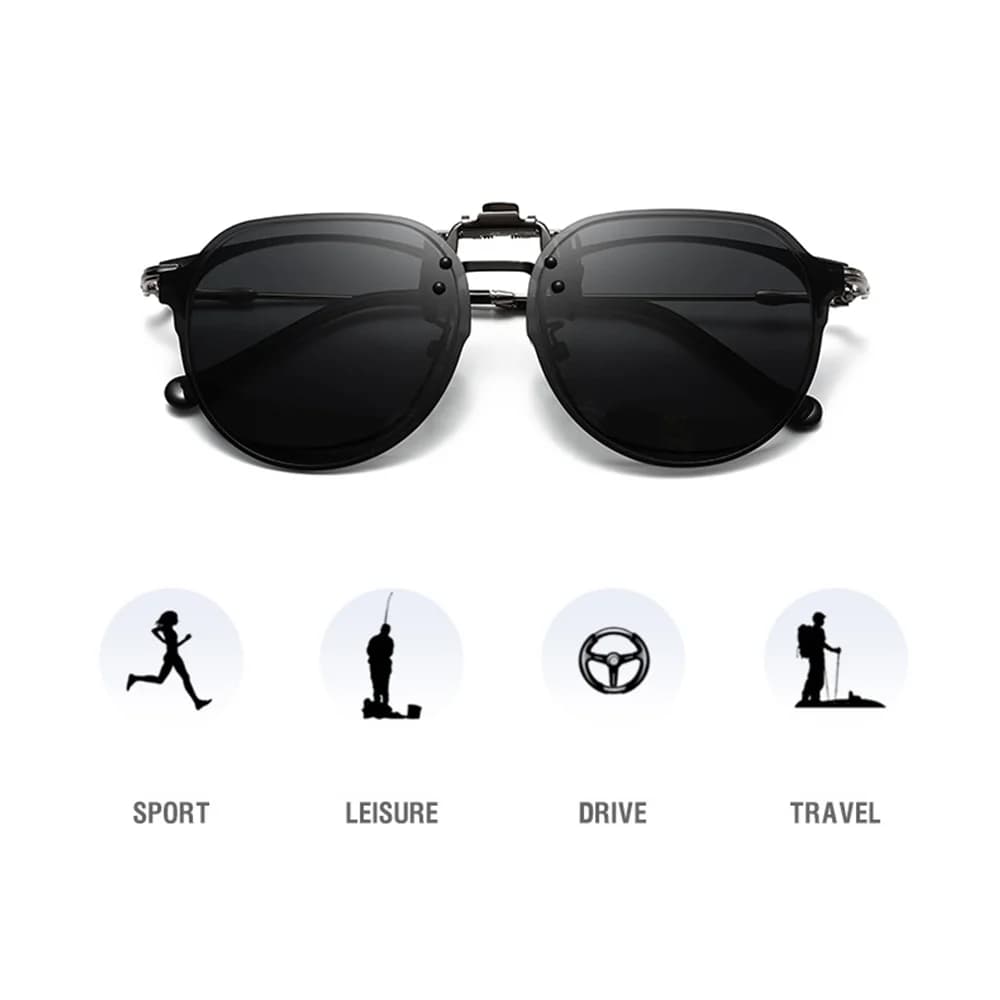 Lunettes clip rabattables polarisées VIVIBEE pour pêche et conduite - Vision nocturne UV400
